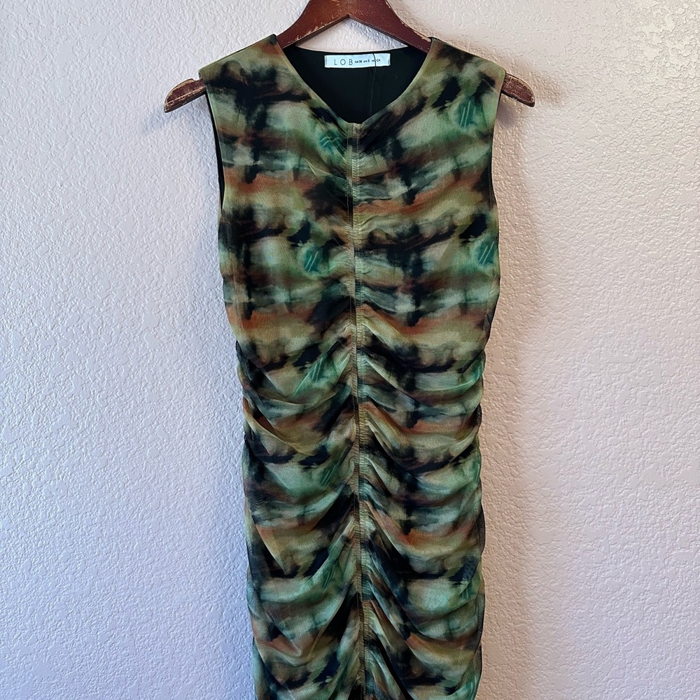 LO Green and Black Tie-Dye Midi Dress